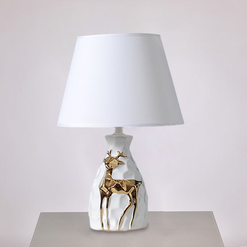 White Fabric Deer Vase Table Lamp - Tapered Desk Light Countryside Design 11/14/15 Wide