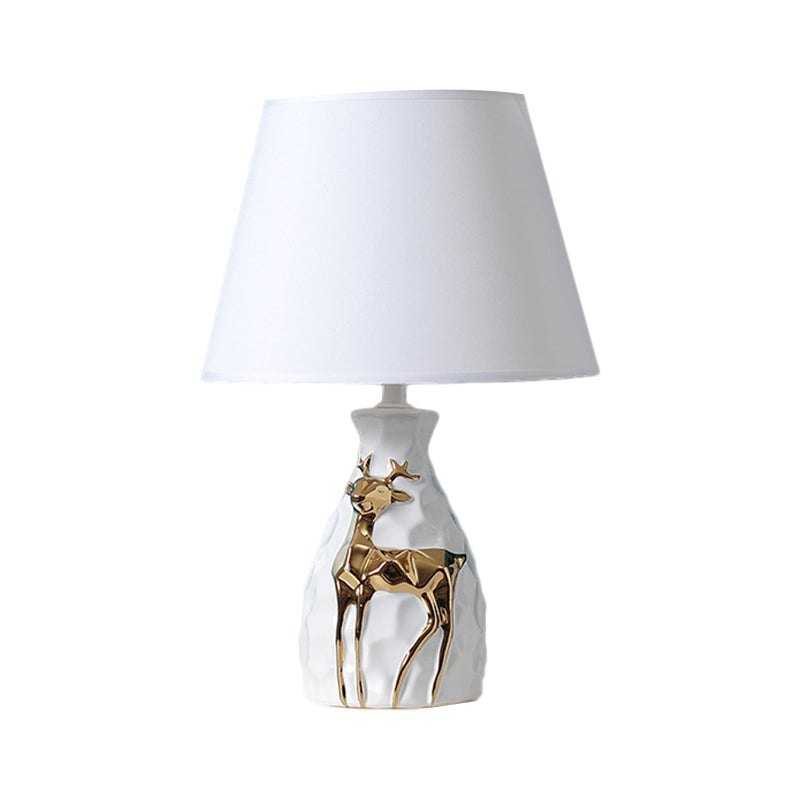 White Fabric Deer Vase Table Lamp - Tapered Desk Light Countryside Design 11/14/15 Wide