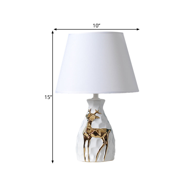 White Fabric Deer Vase Table Lamp - Tapered Desk Light Countryside Design 11/14/15 Wide