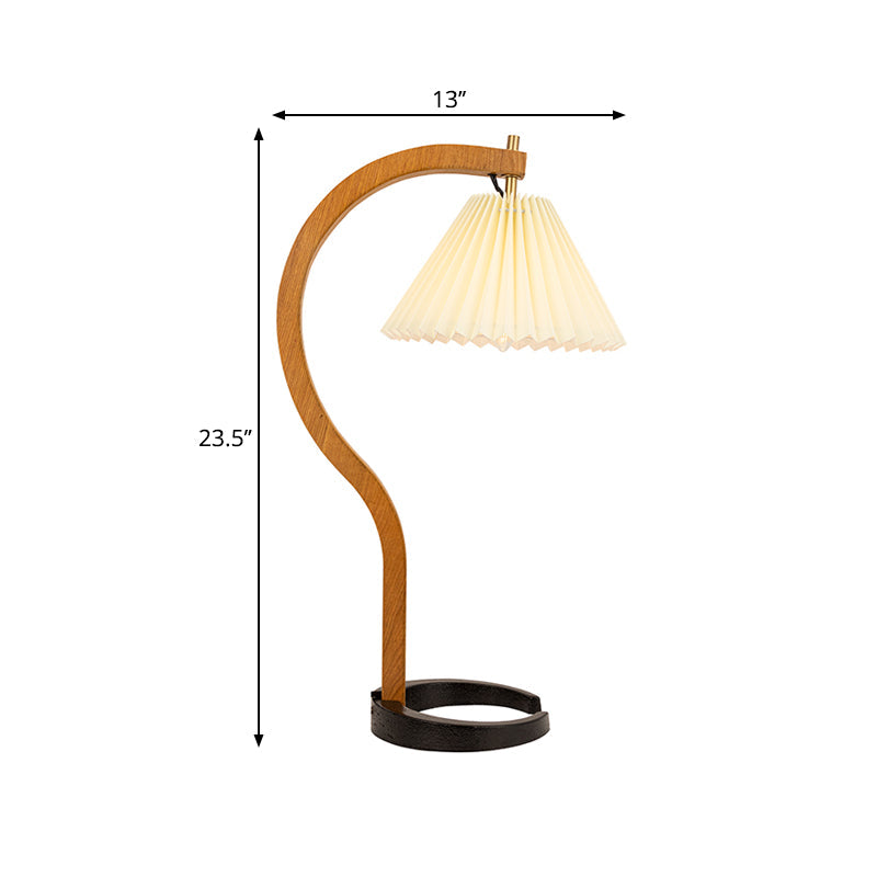 Vintage Ribbed Desk Lamp: Single Light Retro Style With Wood Curved Arm - Night Table Lighting