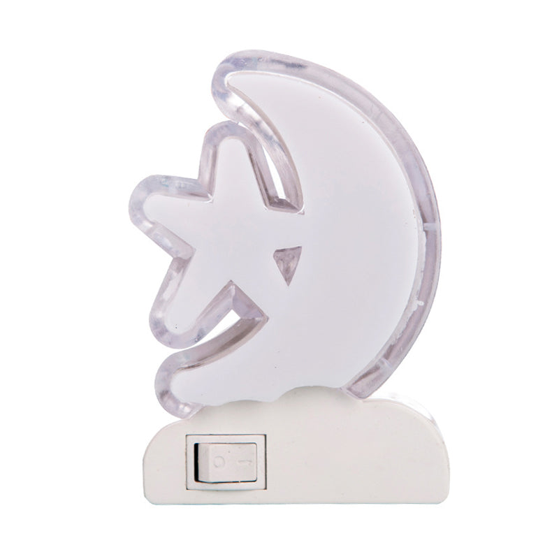 Kids Crescent And Star Plug-In Led Night Lamp White Plastic Cartoon Design