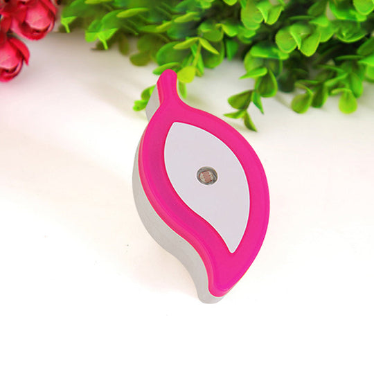 Cartoon Plug-In Led Night Lamp For Kids Room - Plastic Leaf Mini Wall Lighting In Green/Pink/White