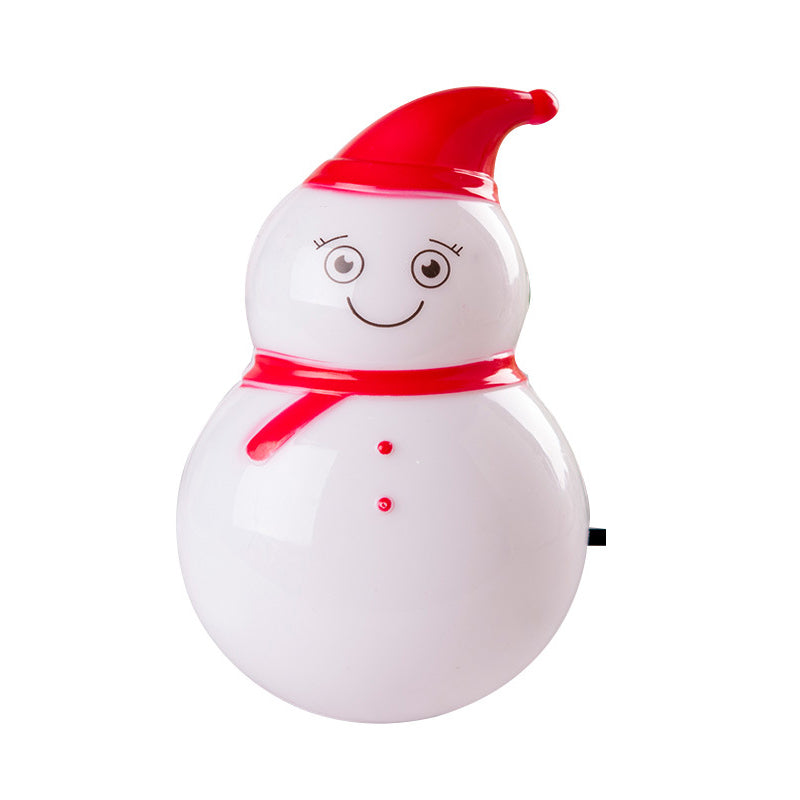 Snowman Led Night Light For Kids Room - Red/White Plastic Plug-In Wall Lamp