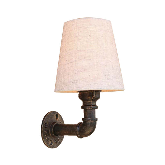 Industrial Fabric Cone Wall Sconce With Pipe Design - 1/2-Bulb Living Room Lighting In Bronze