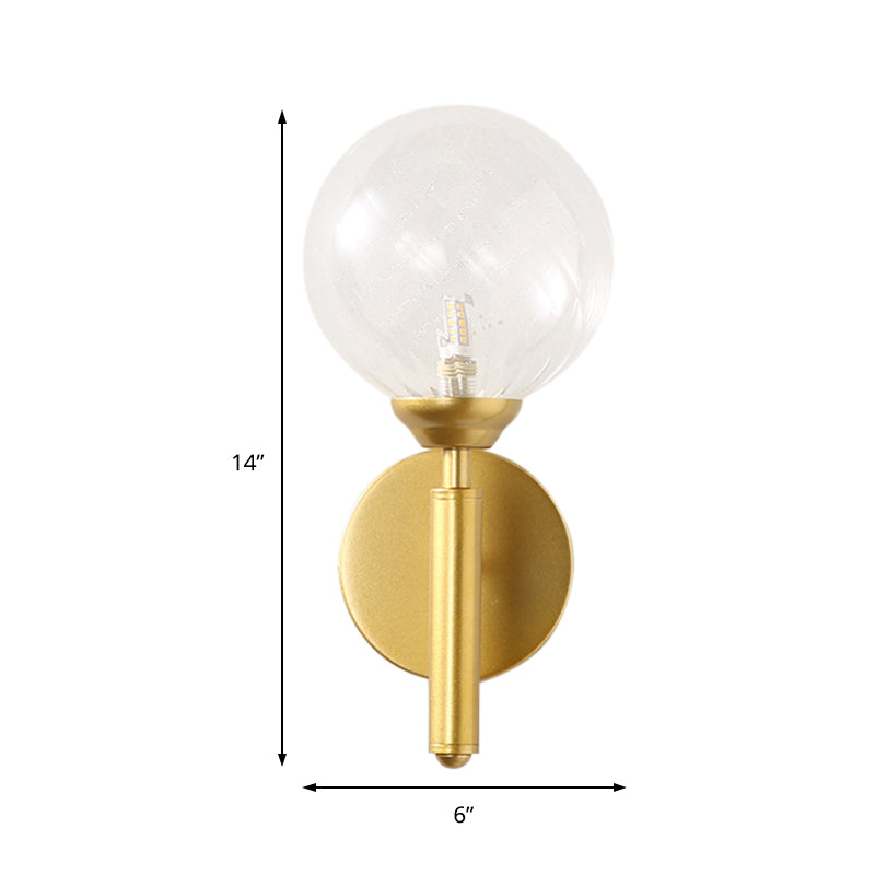 Modern Brass Wall Sconce Light - Clear Glass Sphere For Bedroom