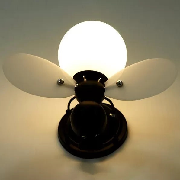 Rustic Bee Sconce Light - Single Bulb Metal Wall Lamp For Kindergarten Child Bedroom Black