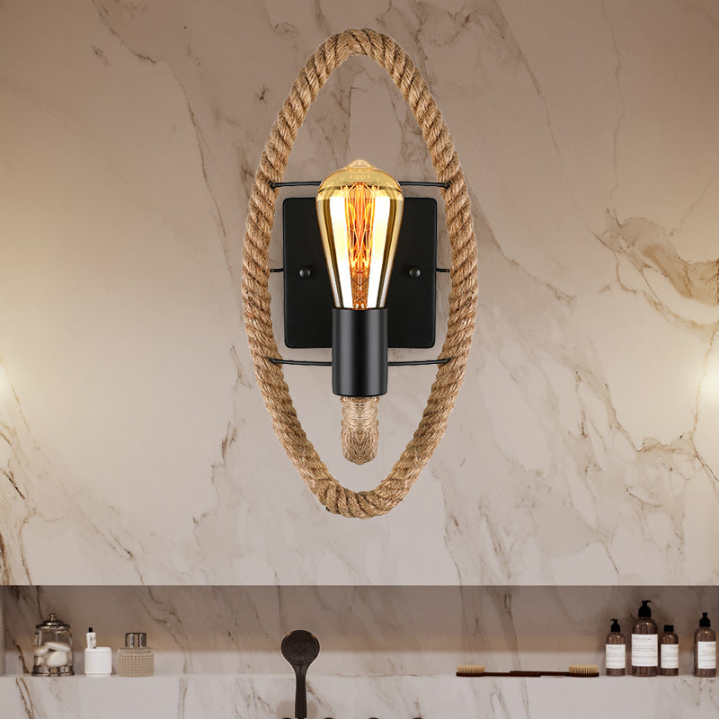 Nautical Style Rope Wall Sconce Lighting - Black Finish Round/Oval Shape 1 Light