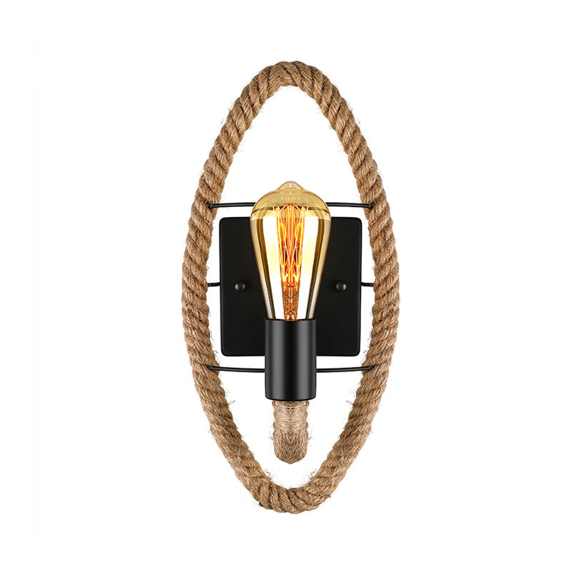 Nautical Style Rope Wall Sconce Lighting - Black Finish Round/Oval Shape 1 Light