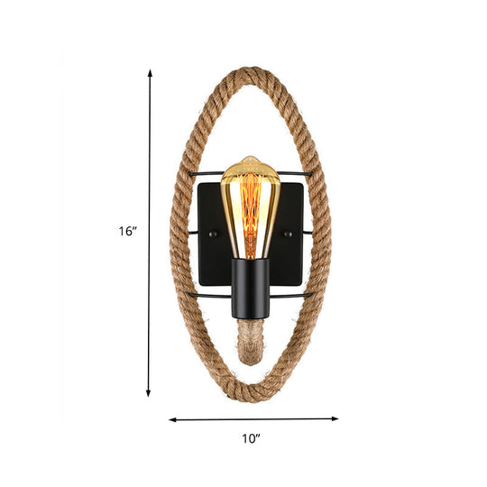 Nautical Style Rope Wall Sconce Lighting - Black Finish Round/Oval Shape 1 Light