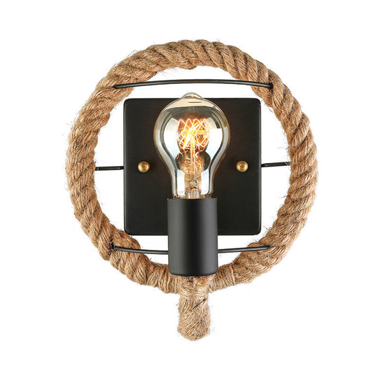 Nautical Style Rope Wall Sconce Lighting - Black Finish Round/Oval Shape 1 Light