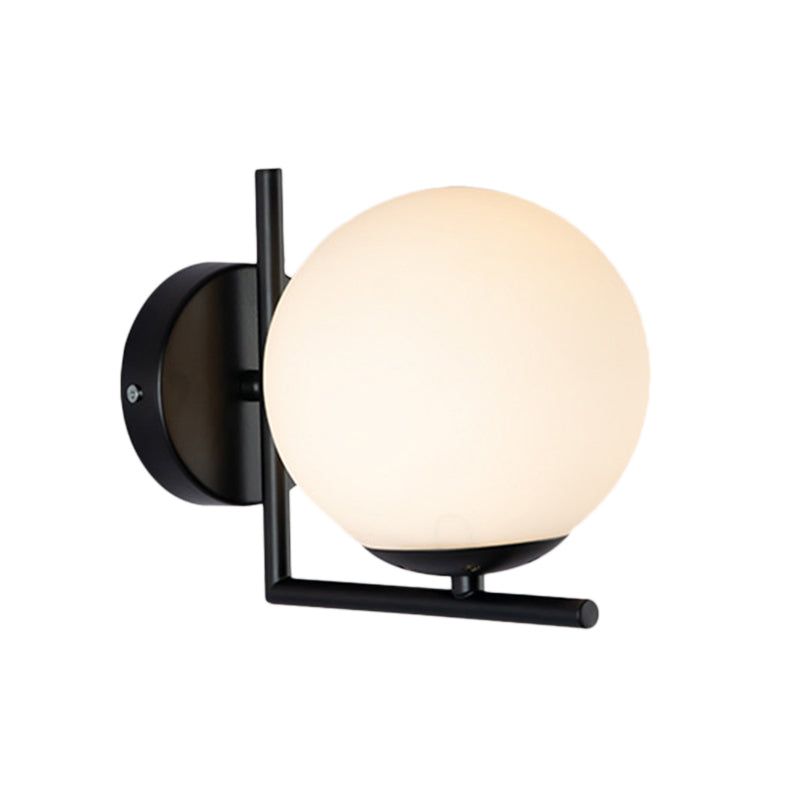 Modern Black Opal Glass Globe Wall Mounted Light Fixture With Frame Decoration