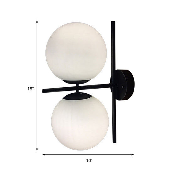 Modern Black Opal Glass Spherical Wall Light Fixture For Living Room