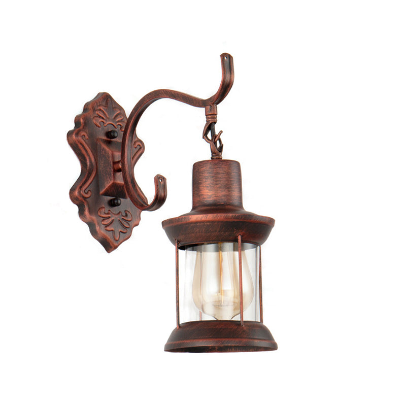 Copper Rustic Sconce Light With Clear Glass - Weathered Finish Kerosene Fixture