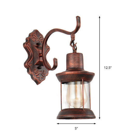 Copper Rustic Sconce Light With Clear Glass - Weathered Finish Kerosene Fixture