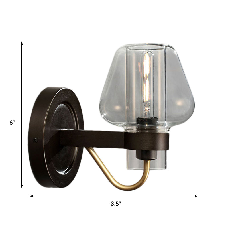 Modern Black Wall Sconce With Clear Glass Mushroom Shade - 1 Light Bedroom Lighting Fixture