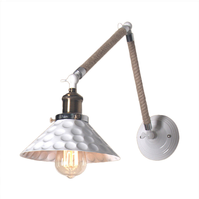 Industrial Style Metal Conic Wall Sconce With Swing Arm - 1 Light Corridor In White