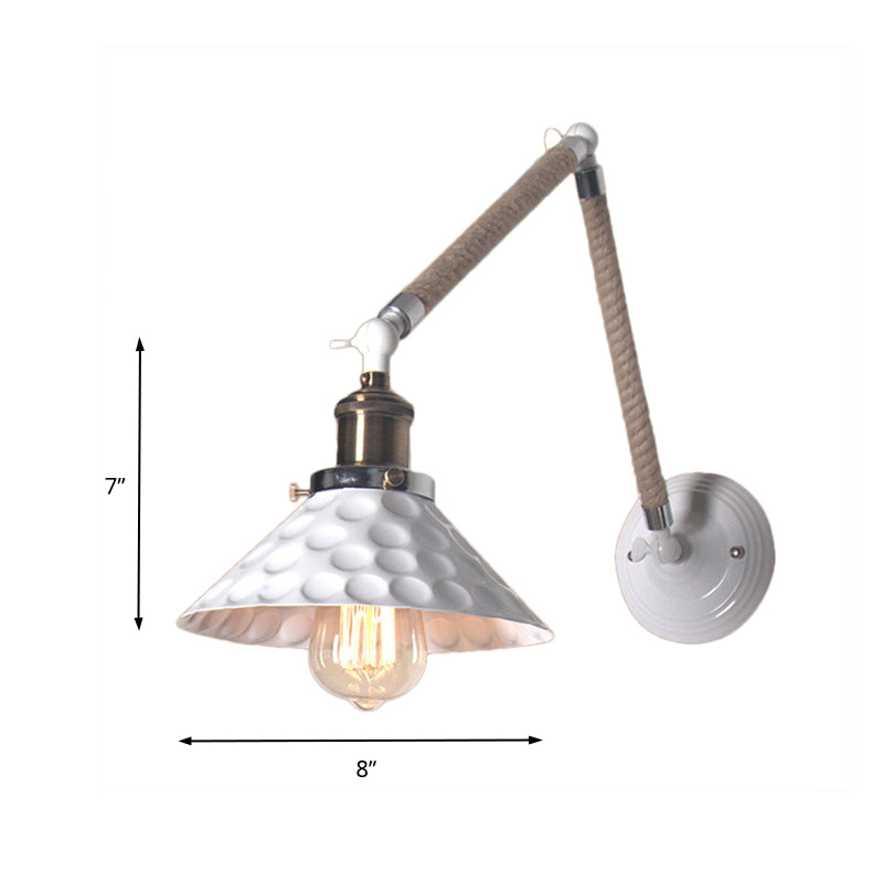 Industrial Style Metal Conic Wall Sconce With Swing Arm - 1 Light Corridor In White