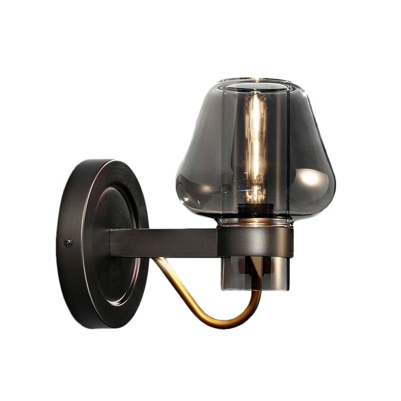 Modern Smoked Glass Mushroom Sconce Light For Bedroom - Black One-Light Lighting Fixture