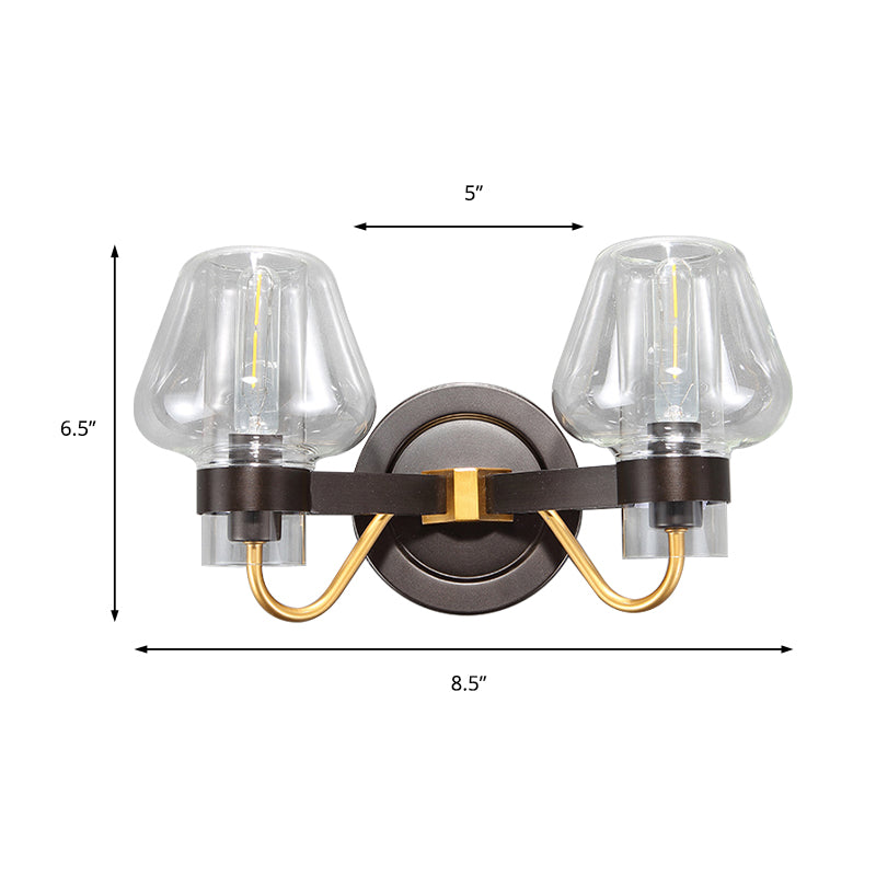 Modern Black Sconce Light With Clear Glass Mushroom Shade - 2-Light Wall Lamp For Bedroom