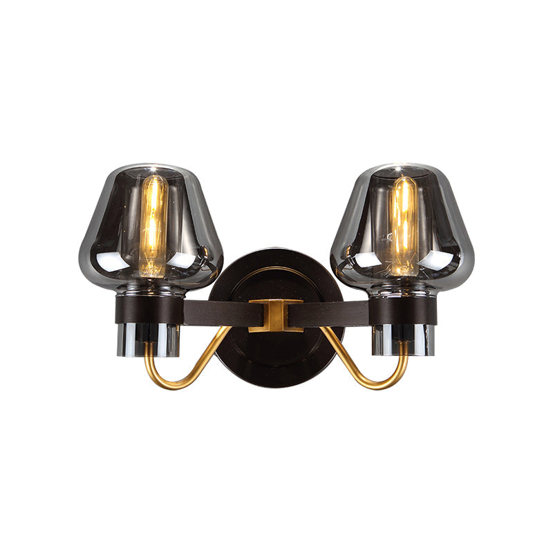 Modern 2-Bulb Wall Light: Mushroom Shade Smoked Glass Sconce For Bedroom Lighting