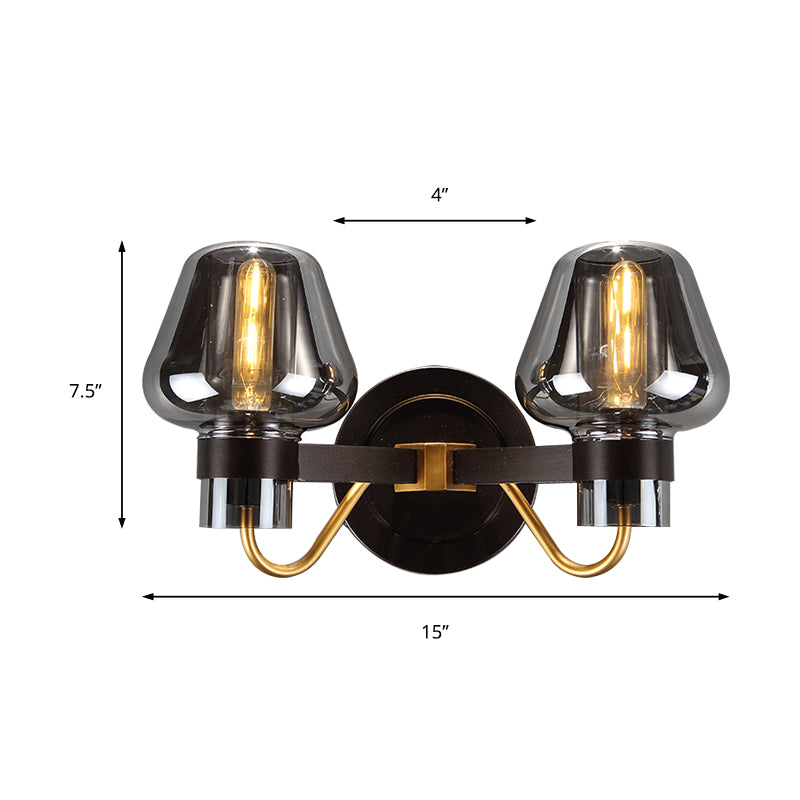 Modern 2-Bulb Wall Light: Mushroom Shade Smoked Glass Sconce For Bedroom Lighting