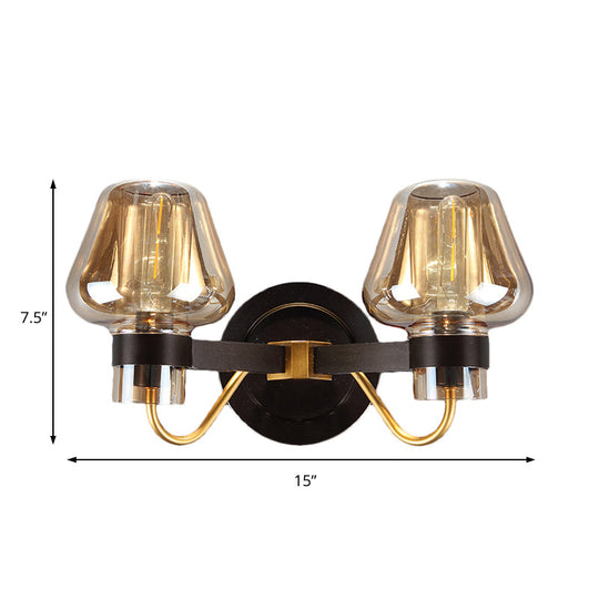 Modern Black Amber Glass Wall Lamp - 2-Light Mushroom Sconce Light Fixture For Living Room