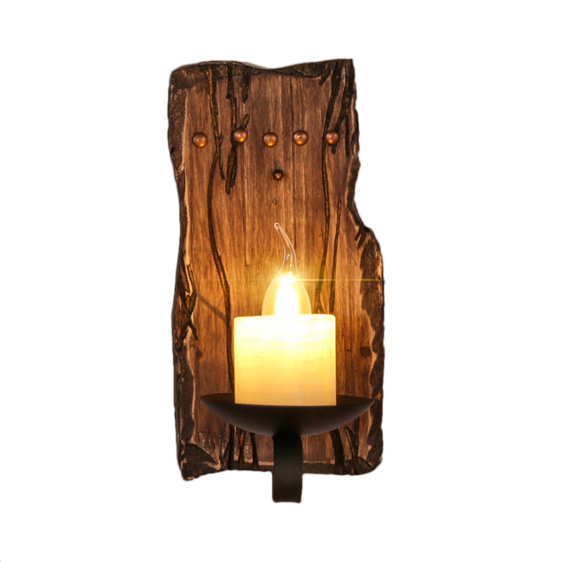 Coastal Marble Cylinder Coffee Shop Wall Light Fixture - 1 Brown Sconce Lamp With Wooden Base