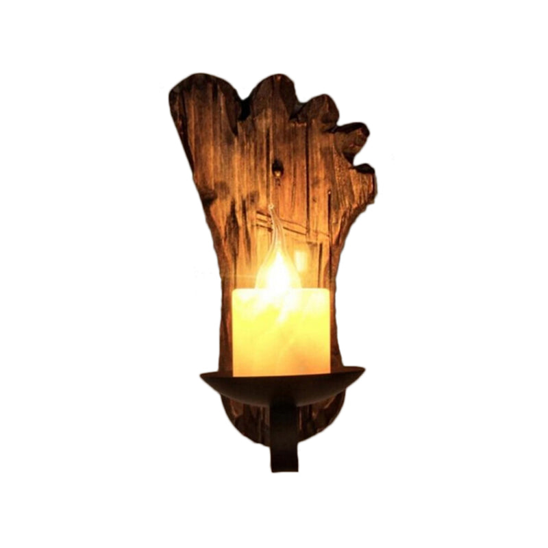 Coastal Marble Cylinder Coffee Shop Wall Light Fixture - 1 Brown Sconce Lamp With Wooden Base