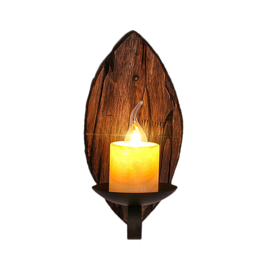 Coastal Marble Cylinder Coffee Shop Wall Light Fixture - 1 Brown Sconce Lamp With Wooden Base