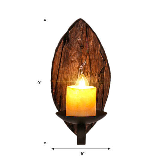 Coastal Marble Cylinder Coffee Shop Wall Light Fixture - 1 Brown Sconce Lamp With Wooden Base