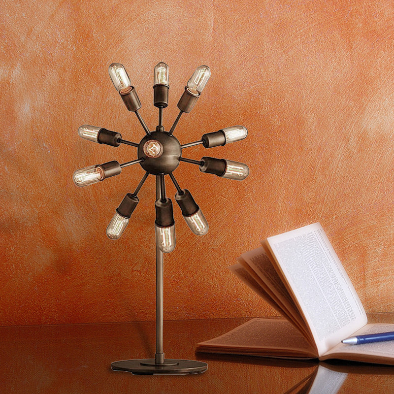 Farmhouse Sputnik Table Lighting: Multi-Light Iron Standing Light For Coffee Shop - Open Bulb Design