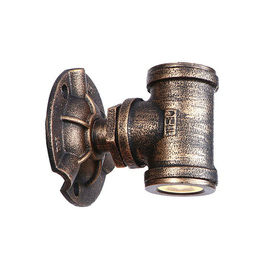 Antique-Style Pipe Wall Sconce With Wrought Iron And Bronze Finish For Corridors