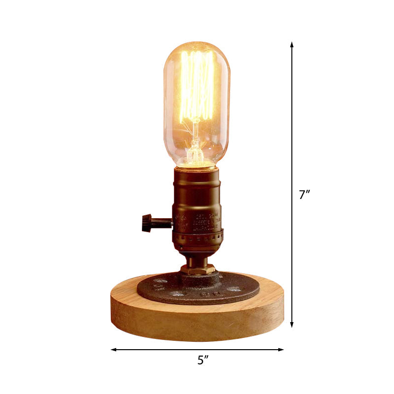 Farmhouse Mini Table Lamp | Brass Finish Wooden Base Metal 1-Light Restaurant Lighting