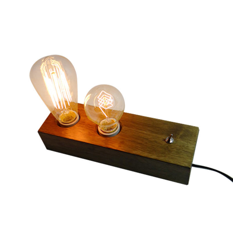 Rustic Wooden Table Light With 2 Lights Lodge Style Brown Rectangular Base Indoor Standing Lamp