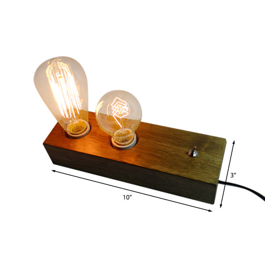 Rustic Wooden Table Light With 2 Lights Lodge Style Brown Rectangular Base Indoor Standing Lamp