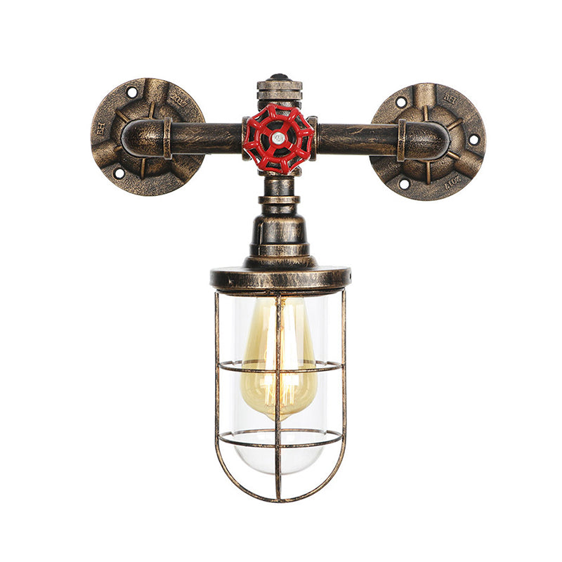 Rustic Water Pipe Iron Wall Sconce Lamp: Vintage 1-Light Fixture For Bathrooms (Aged Brass)