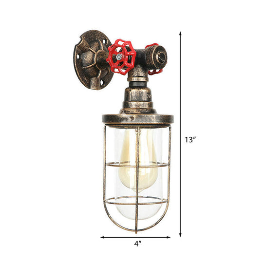 Rustic Water Pipe Iron Wall Sconce Lamp: Vintage 1-Light Fixture For Bathrooms (Aged Brass)