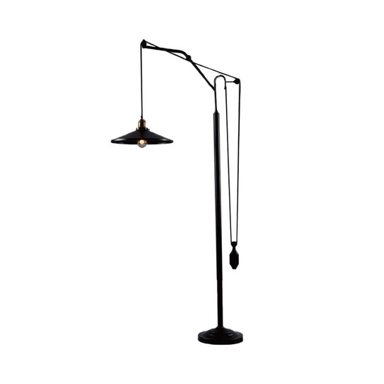 Industrial Flared Shade Metal Floor Lamp - Rotatable 1 Light Standing In Black For Living Room