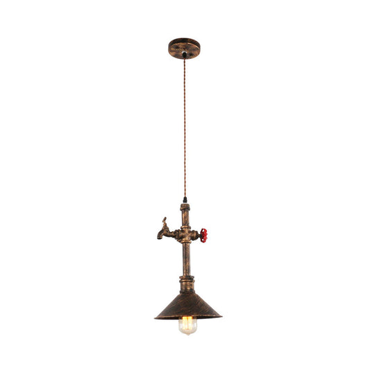 Iron Bronze Antique Pendant Light Fixture with Water Tap and Valve Design