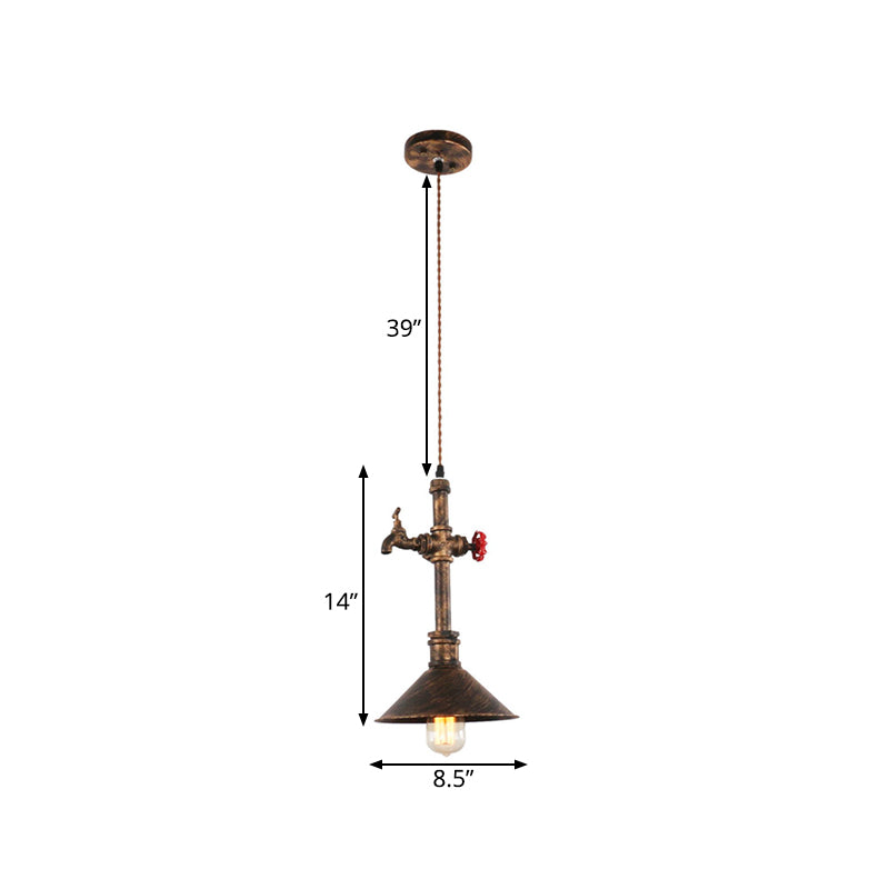 Iron Bronze Antique Pendant Light Fixture with Water Tap and Valve Design