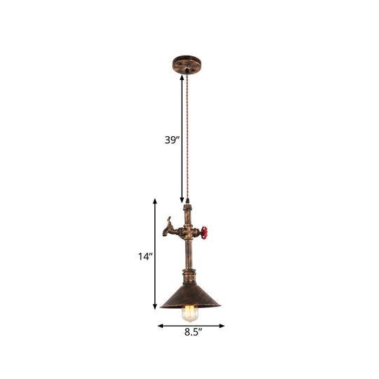 Iron Bronze Water Tap Antique Pendant Light Fixture With Valve Design