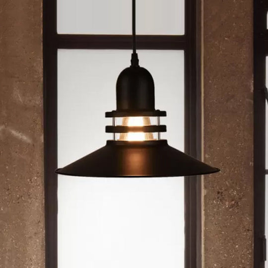 Iron Industrial Saucer Pendant Lamp - Cutout Design 1-Bulb Black Suspension Lighting