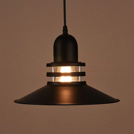 Iron Industrial Pendant Lamp with Cutout Design - Saucer Dining Table Light, 1-Bulb Black Suspension lighting