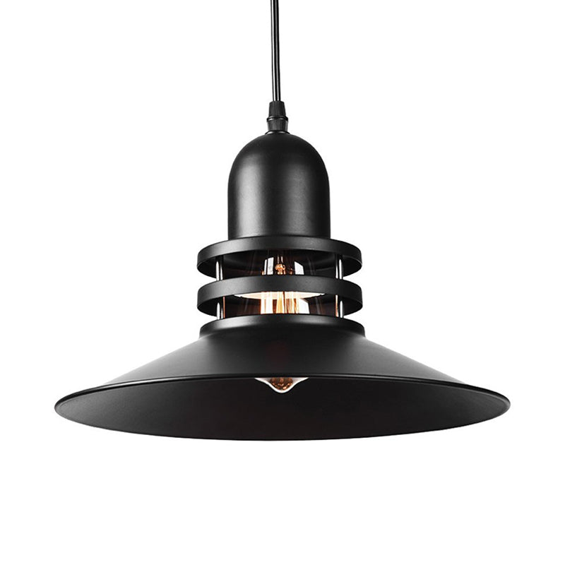 Iron Industrial Pendant Lamp with Cutout Design - Saucer Dining Table Light, 1-Bulb Black Suspension lighting