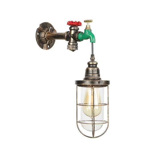 Steampunk Metal Wall Lamp Vintage Faucet Design 1 Bulb Balcony Sconce In Antique Bronze