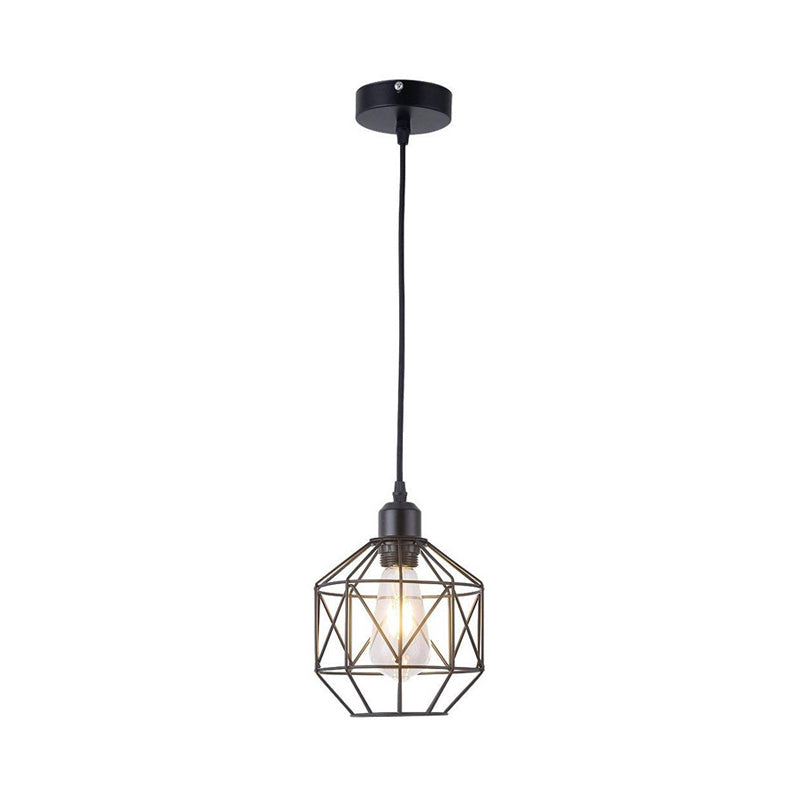 Industrial Style Prism Cage Iron Pendant Light - 1 Head Black Dining Room Down Lighting