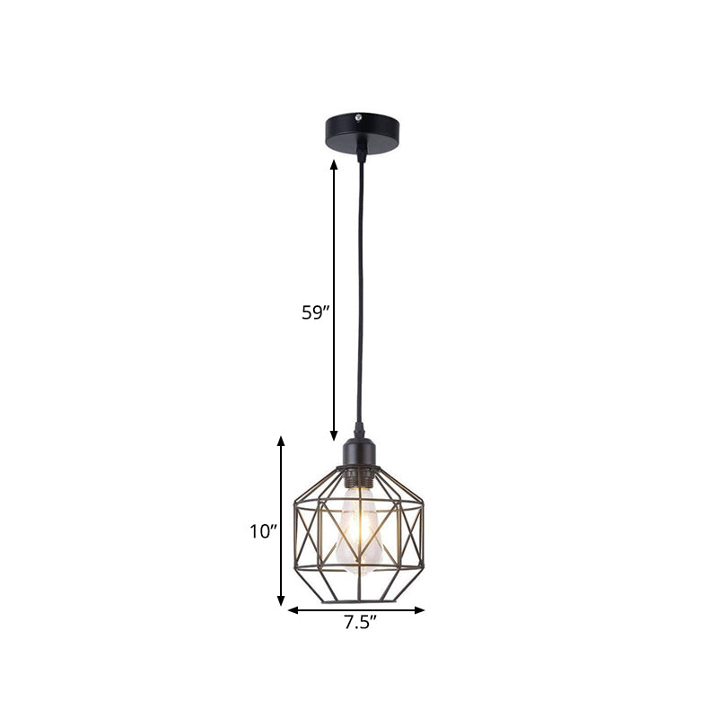 Industrial Style Prism Cage Iron Pendant Light - 1 Head Black Dining Room Down Lighting