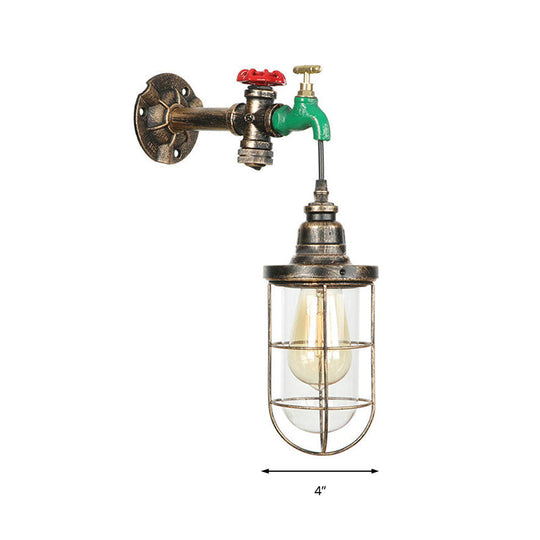 Steampunk Metal Wall Lamp Vintage Faucet Design 1 Bulb Balcony Sconce In Antique Bronze