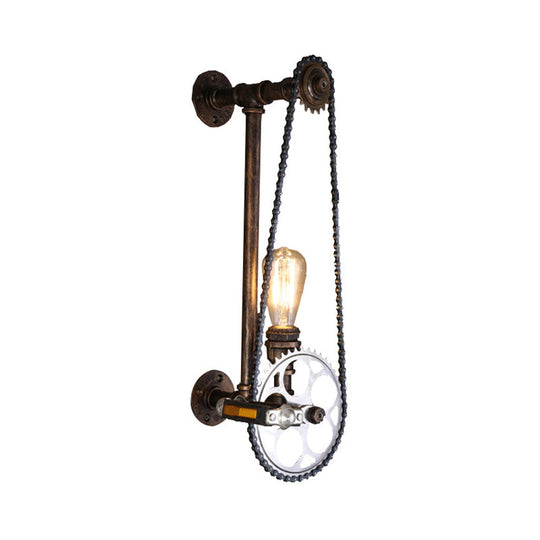 Industrial Metal Wall Sconce With Bronze Bicycle Chain Design Water Pipe And 1 Bulb Head - Perfect