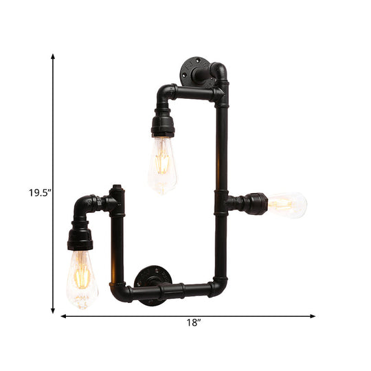 Industrial Twisted Pipe Wall Sconce - 3-Head Iron Mounted Light Fixture In Black Ideal For